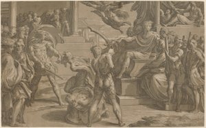 Pyhien Pietarin ja Paavalin marttyyrikuolema [recto] tekijältä Antonio da Trento after Parmigianino