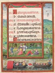 Huhtikuu, miniatyyrejä teoksesta "Dom Manuelin tuntikirja", 1517-38 (tempera vellum) tekijältä Antonio de Hollanda