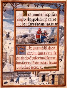 Helmikuu, miniatyyrejä Dom Manuelin tuntikirjasta, 1517-38 (tempera vellum) tekijältä Antonio de Hollanda