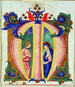 Historiallinen alkukirjain M, joka kuvaa Marian ilmestystä tekijältä Antonio di Niccolo di Lorenzo