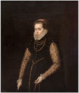 Espanjaksi:  La dama de las cadenas de oro Lady with Gold Chains (nainen kultaketjujen kanssa) tekijältä Antonis Mor