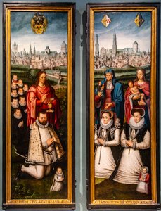 Juan II Pardon ja hänen vaimojensa Anna Ingenieulandtin ja Maria Anchemannin muotokuvat. tekijältä Antoon Claeissens