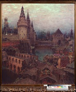 Moskova 1600-luvulla, Aamunkoitto ylösnousemusportilla - Appolinari Mikhaylovich Vasnetsovin (1856-1933) maalaus, öljy kankaalle tekijältä Apollinari Mikhailovich Vasnetsov