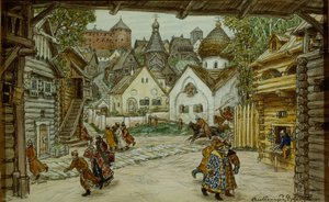 Lavastus Pjotr Tšaikovskin oopperaan The Oprichnik The Guardsman, 1911 tekijältä Apollinari Mikhailovich Vasnetsov
