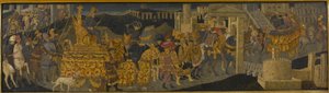 Scipio Africanuksen voitto (tempera kultaa ja hopeaa paneelissa) tekijältä Apollonio (studio of) & Marco del Buono (1402 89)