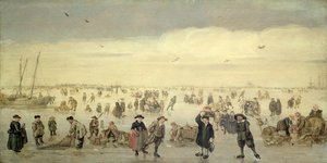 Talvikohtaus lukuisilla hahmoilla jäällä, n. 1600-31 (öljy paneelissa)