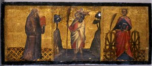 St. Benedictus, St. Christopher ja St. Catherine, n. 1400 (tempera poppelipuulla) tekijältä Aretino Luca Spinello or Spinelli