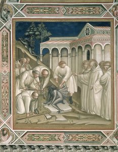 Raskas kivi, yksityiskohta Pyhän Benedictin elämästä (n. 480–550), sakristossa, 1387