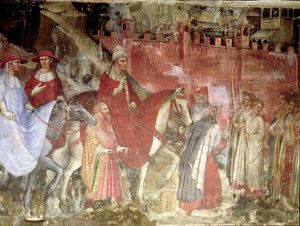 Paavi Aleksanteri III:n (1105-81) historia: Paavin ja keisari Frederick Barbarossan (n. 1123-90) saapuminen Roomaan, 1407 (yksityiskohta)