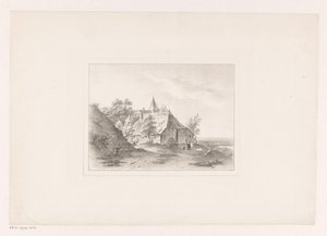 Kylän reuna, jossa nainen valkaisee pyykkiä tekijältä Arie Ketting de Koningh (attributed to)