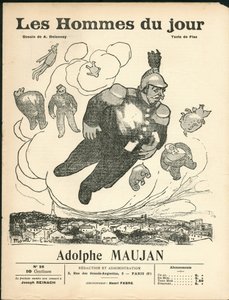 ""The Men of the Day" -kansi, n. 1905 - Aristide Delannoyn (1874-1911) kuvitus: Ilmapallot - Clemenceau George, Jaures Jean, Fallieres Armand (1841-1931), Maujan Adolphe (1853-1914) tekijältä Aristide Delannoy