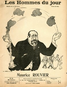 Kansi "Les Hommes du jour", noin 1906 - Kuvitus: Aristide Delannoy (1874-1911): Hopea - Rouvier Maurice (1842-1911) - Jongleerausta tekijältä Aristide Delannoy