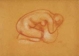 Polvistuva malli, jossa pää lepää käsissä, oikealle päin tekijältä Aristide Maillol