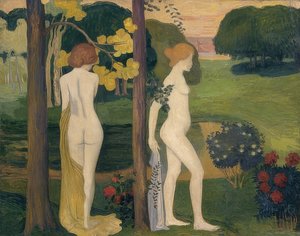 Kaksi naisaktia maisemassa (Deux nus dans un paysage). Noin 1895/1900