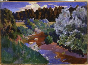 Maisema joen kanssa. Arkadi (Arkady) Aleksandrovich Rylovin (1870-1939) maalaus, öljy kankaalle. Venäläistä taidetta 1800-luvun loppu - 1900-luvun alku. Venäjän valtionmuseo, Pietari.