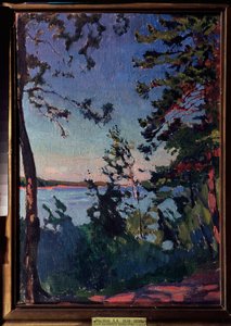 Puisto Neva-joen rannalla. Arkadi (Arkady) Aleksandrovich Rylovin (1870-1939) maalaus öljy kankaalle