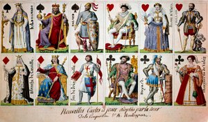 Ranskalaisia historiallisia henkilöitä Kaarle Suuresta Henri IV:ään. Vasemmalta oikealle ja ylhäältä alas: Vintzgaun Hildegarde (757-783), Kaarle Suuren vaimo; Kaarle Suuri (Kaarle I tunnetaan nimellä Kaarle Suuri 742-814); Ritari Roland (tai Hroudland), m