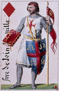Jean de Joinvillen (1225-1317) edustaja, ranskalainen kolumnistiystävä ja kuningas Ludvig IX:n uskottu. Yksityiskohta pelikortista, jonka on valmistanut Gustave Houbigant (1789-1862) 1800-luvun Paris B.N.