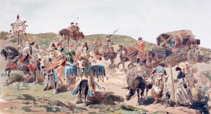 Saattajan kanssa matkustava vaunu 1400-luvulla, 1886 tekijältä Armand Jean Heins