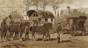Postilinja-auto, Hollannin kuninkaallisen kuriiripalvelun ja kuljetuspalvelun linja-auto, Alankomaat, 1800-luku tekijältä Armand Jean Heins