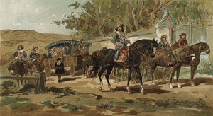 Stagecoach ja saattaja, Espanjan Alankomaat, 1600-luvun alku tekijältä Armand Jean Heins