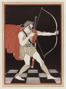 Odysseus piirtää jousensa (väri litho)