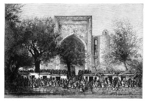 Konventti moskeijan edessä Bukharassa, Uzbekistanissa, 1895. tekijältä Armand Kohl