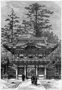 Portico of the Temple of the Four Dragons Nikko Toshogu, Nikko, Japani, 1895.