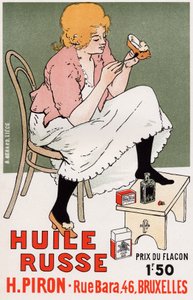 Elämäntapa. Muoti. Venäläinen öljy, kenkien korjaus. Juliste: Armand Rassenfosse, Belgia, n. 1895 (juliste) tekijältä Armand Rassenfosse