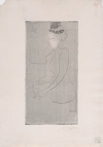 Femme assise avec chapeau a plumes (Istuva nainen, jolla on höyhenhattu) n. 1893 (etsaus) tekijältä Armand Séguin