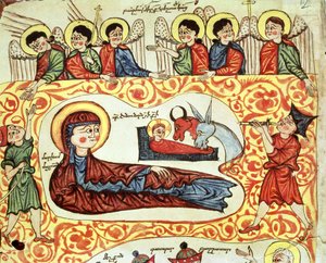 Ms 404 fol.1v Syntymä, evankeliumista