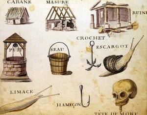 Kuvitukset lähteestä "A French Alphabet Book of 1814", julkaisija Charles Plante Fine Arts. tekijältä Arnaud de Beauregard