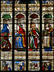 Abraham, Melchisedech, Saint Paul ja Samoksen sibylla - Lasimaalaus Pyhän Jaakobin kappelissa, Arnaud de Moles (1470-1520) valmistui 1513 - Cathedrale Sainte Marie d