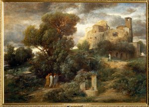 Die Pilger auf dem Weg nach Emmaus - Pyhiinvaeltajat matkalla Emmaukseen ... (maalaus kankaalle) tekijältä Arnold Böcklin
