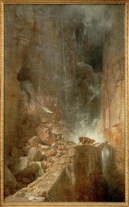 Ein Drache in einer Felsenschlucht - Lohikäärme kallioisessa rotkossa ... (maalaus kankaalle) tekijältä Arnold Böcklin