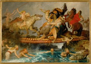 Kampf auf einer Bruecke - Taistelu sillalla ... (maalaus kankaalle) tekijältä Arnold Böcklin