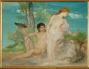 Paar vor einer Baumgruppe - Pariskunta ennen puuryhmää ... (maalaus kankaalle) tekijältä Arnold Böcklin