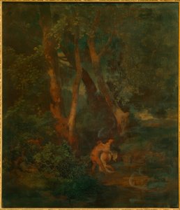 Waldrand mit Faun und Nymphe (od. Faun, eine sich sträubend tekijältä Arnold Böcklin