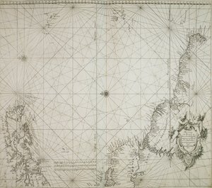 Jacob Colomin teokseen "Atlas of werelts-water-deel en des selfs zee-custen" sidottu Brasilian kartta. tekijältä Arnold Colom