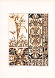 Tyyliteltyjä liljakuvioita ruskean sävyissä (litografia). tekijältä Arnold Lyongrün