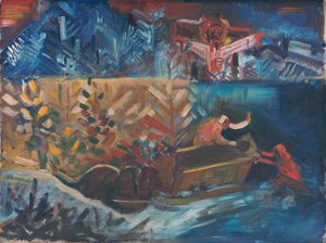 Sairaiden kantaminen, n. 1940 (öljy kankaalle) tekijältä Arnold Peter Weisz Kubincan