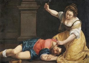 Yael tuant Sisera - Jael ja Sisera par Gentileschi, Artemisia (1598-1653), n. 1620 - Öljy kankaalle, 86x125 - Szepmuveszeti Muzeum, Budapest
