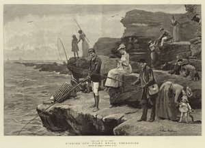Kalastus Filey Briggistä, Yorkshire (kaiverrus) tekijältä Arthur (after) Hopkins