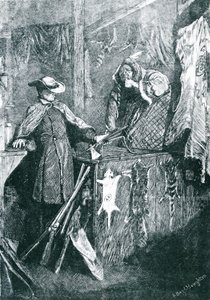 Vaihtokauppa intiaanien kanssa Länsi-Amerikan osavaltioissa, kaiverrus Joseph Swain (1820-1909) 1871 tekijältä Arthur Boyd Houghton