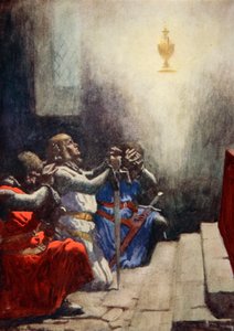 Yksin Galahad saattoi nähdä Pyhän Graalin täydellisen kauneuden, n. 1925 (väri litho)