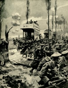 Lontoon bussit kuljettivat joukkoja rintamalle, ensimmäinen maailmansota, 1914-1918, c1920. tekijältä Arthur C. Michael