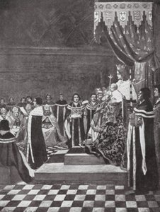 Henrik VI avaa parlamentin äitinsä kanssa (litografia)