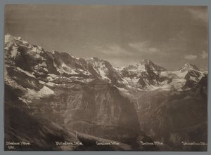Näkymä Silberhornille, Mittaghornille, Grosshornille, Breithornille ja Tschingelhornille Bernin Alpeilla Panorama Jungfrau-ketjusta (sarjan nimi)