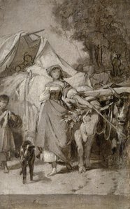 Kaksi grisaillea "Hermannille ja Dorothealle" tekijältä Arthur Georg Freiherr von Ramberg
