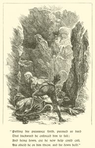 Sir Calidore, kohteliaisuuden ritari, peto tuhannella kielellä (kaiverrus)